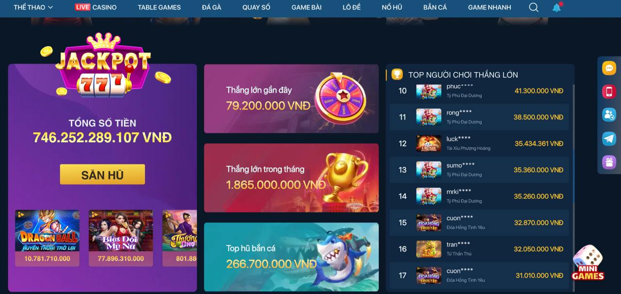 A massive jackpot win notification displayed on the FB777 app screen.